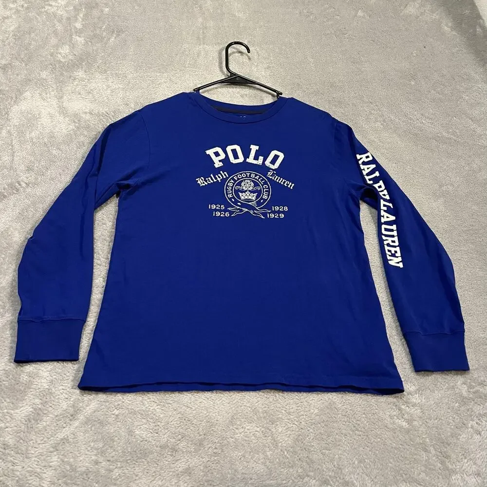 Polo Ralph Lauren Shirt Boys Large Blue Long Sleeve Rugby Football Club Graphic